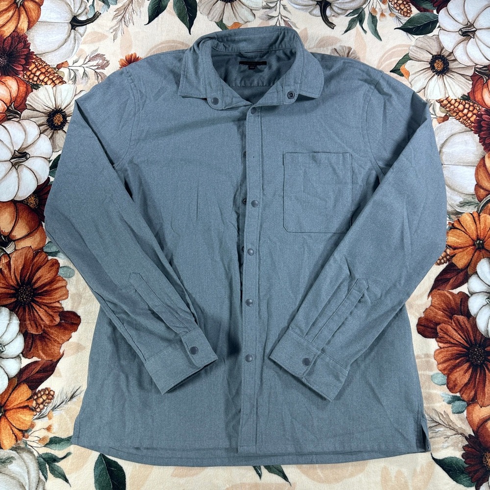 Express Mens Western Pearl Snap Button Long Sleeve Shirt Heather Gray Medium